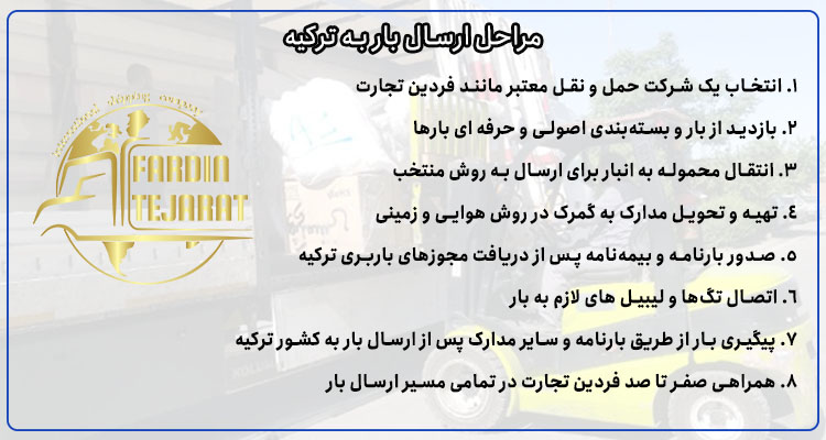 مراحل ارسال بار به ترکیه